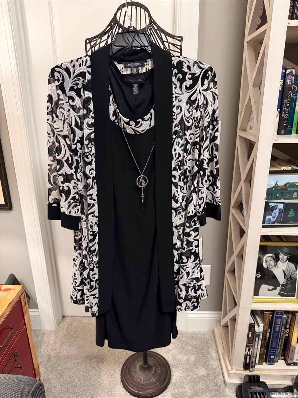 R & M Richards Black and White Layered Dress Set